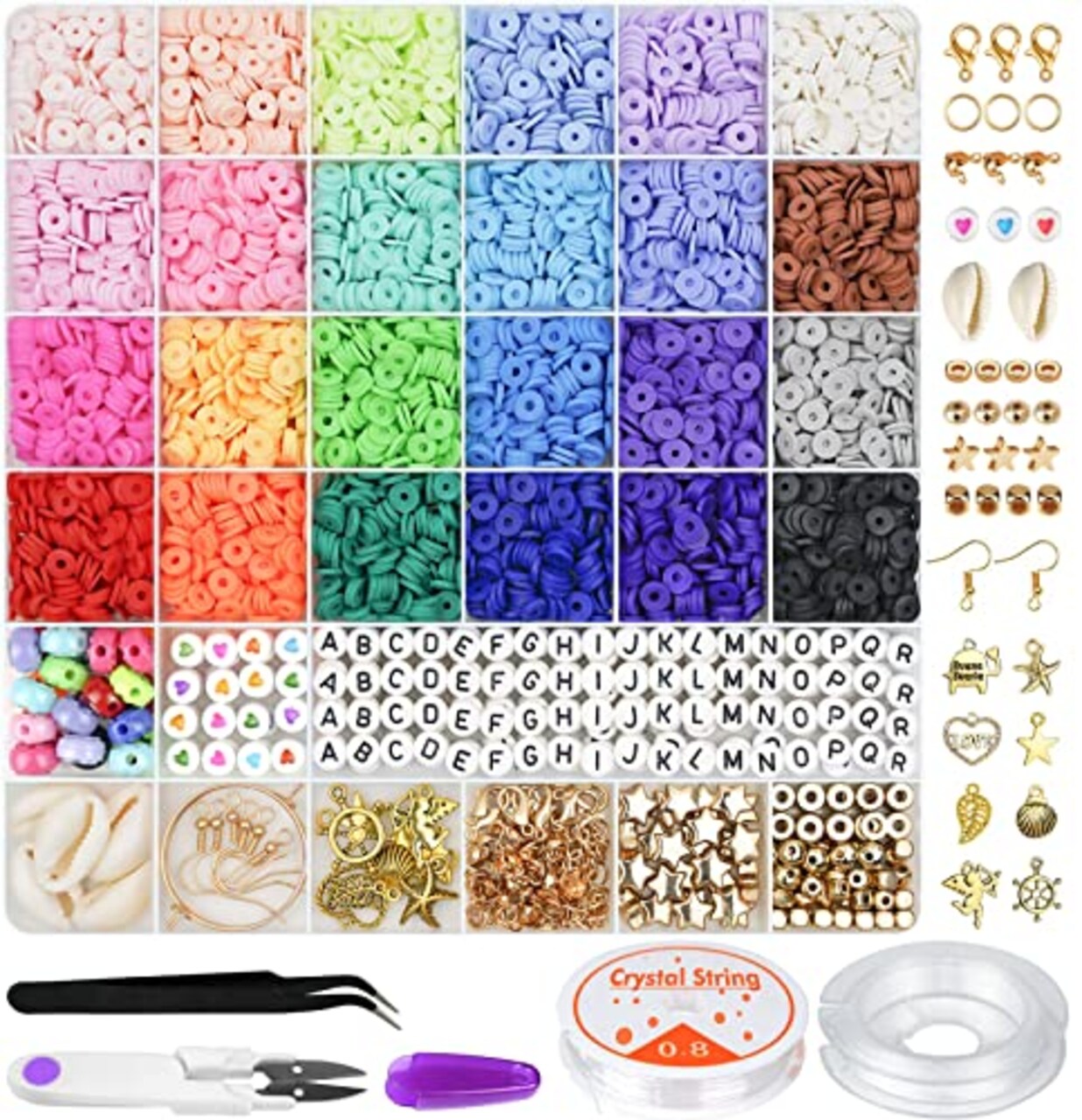 Gionlion 6000 Pcs Clay Beads for Bracelet Making, 24 Colors Flat Round  Polymer Clay Beads 6mm Spacer Heishi Beads with Pendant Charms Kit and  Elastic Strings for Jewelry Making Kit Bracelets Necklace